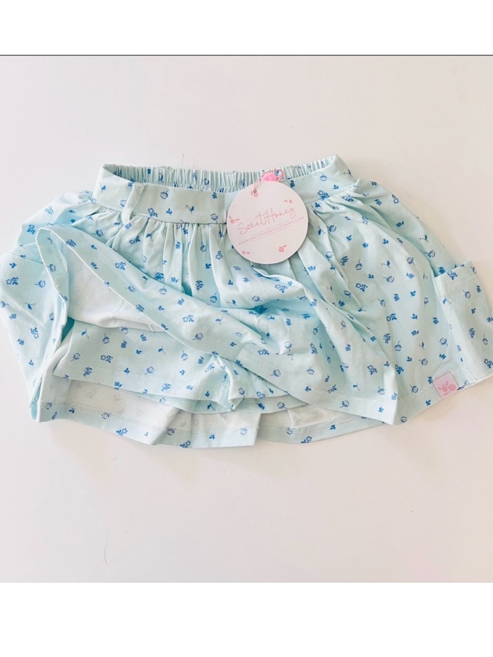 SweetHoney Pale Blue Floral Skort with Built-In Shorts